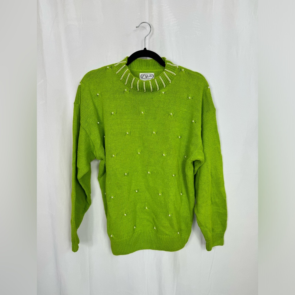 Vintage green pearl embellished sweater